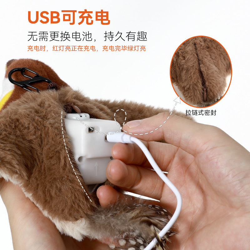The new plush cat toy flaps simulated electric sparrows Shake shake birds Cat fun swing wings bird sing stick