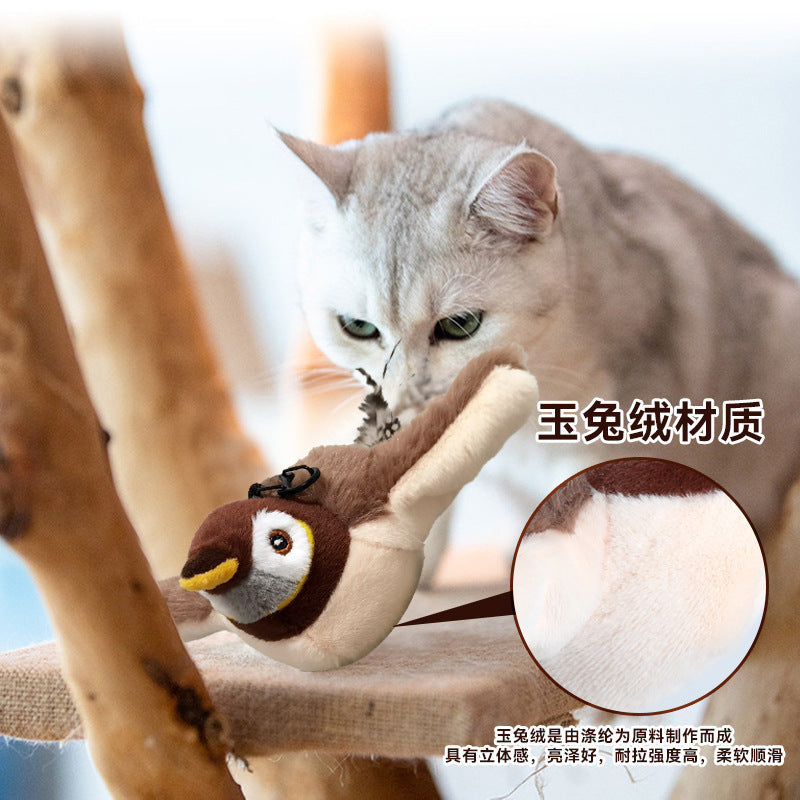 The new plush cat toy flaps simulated electric sparrows Shake shake birds Cat fun swing wings bird sing stick