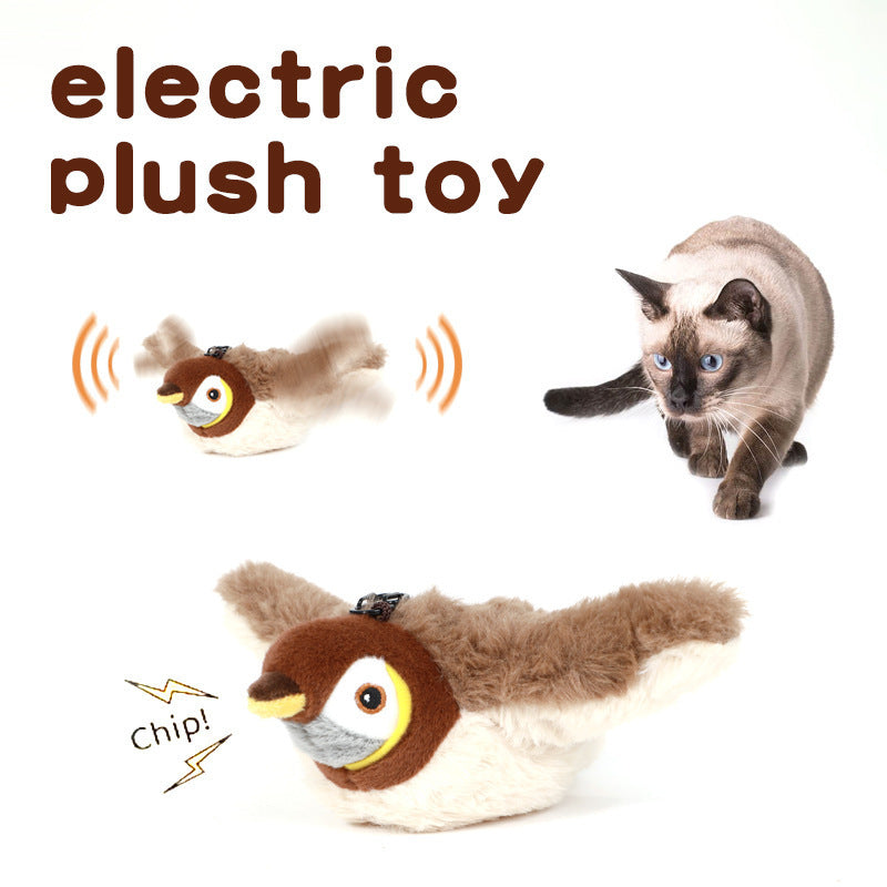 The new plush cat toy flaps simulated electric sparrows Shake shake birds Cat fun swing wings bird sing stick