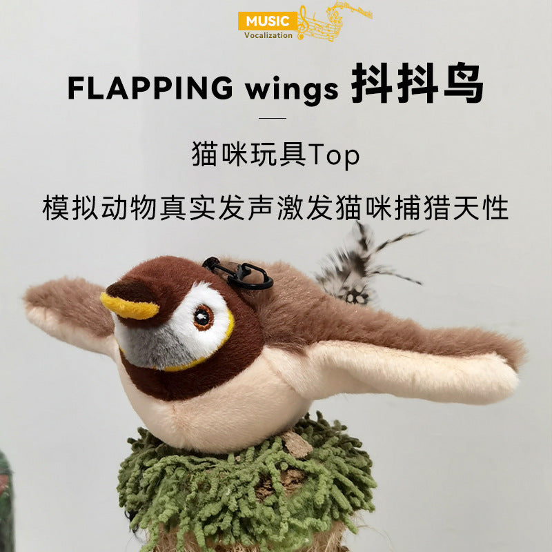 The new plush cat toy flaps simulated electric sparrows Shake shake birds Cat fun swing wings bird sing stick