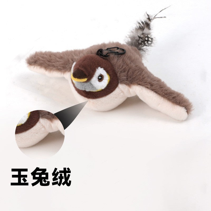 The new plush cat toy flaps simulated electric sparrows Shake shake birds Cat fun swing wings bird sing stick